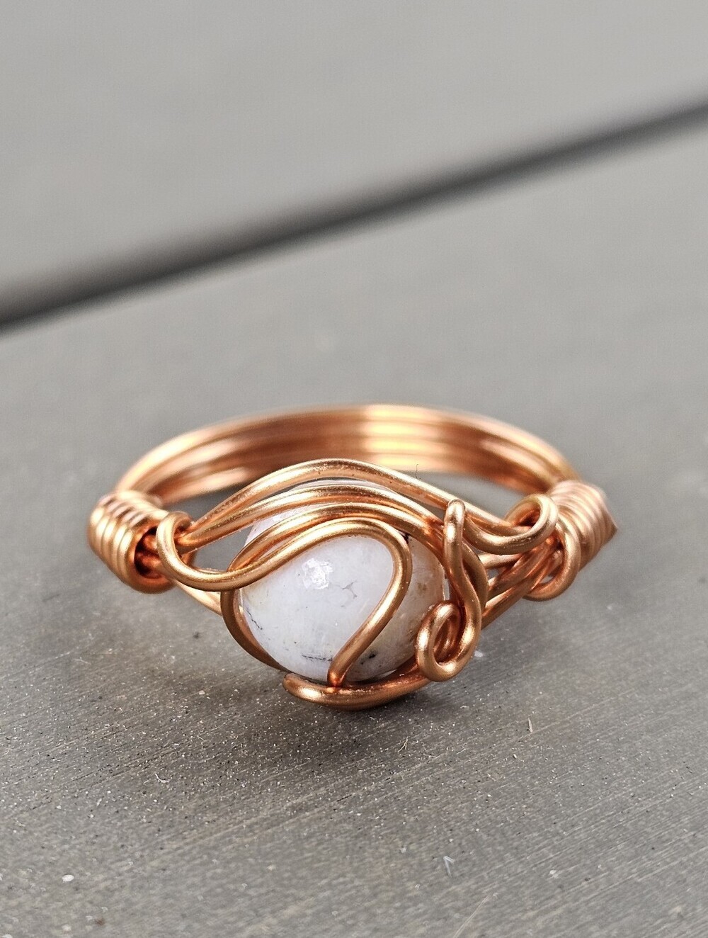 Handcrafted Copper Wire Ring with White Stone